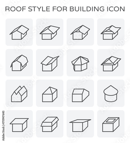 Vector line icon of roof type and house.