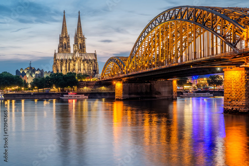 Cologne Cathedral and Hohenzollern Bridge at night  Germany