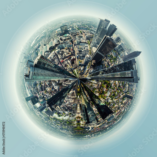 Little planet 360 degree sphere. Frankfurt am Main city, Germany