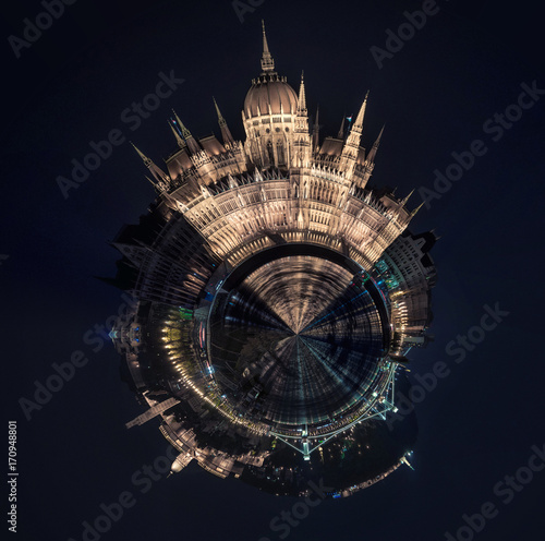 Photography Little planet 360 degree sphere. Budapest city. Hungary
