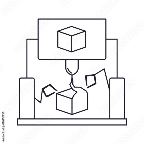 cube design with robotic hands monochrome silhouette vector illustration