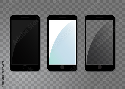 Smartphone icon set isolated on transparent background. Vector mobile phones illustration