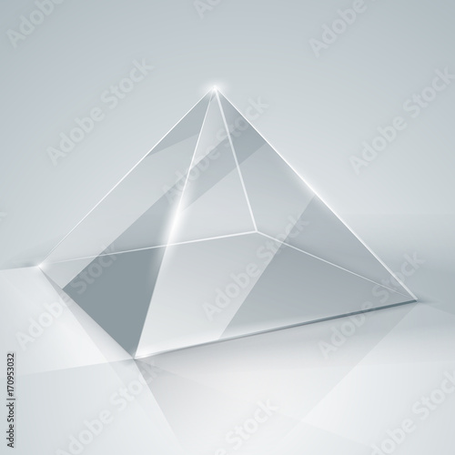 Glass pyramid. Transparent pyramid. Isolated.