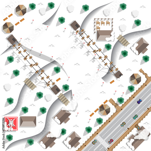 Map of the ski resort. View from above. Vector illustration.