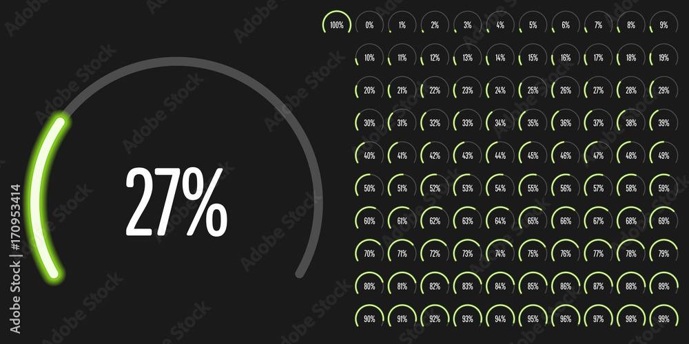 Set of circular sector percentage diagrams from 0 to 100 ready-to-use ...