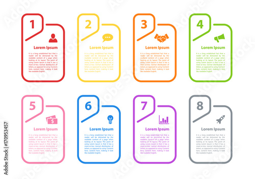 Infographic design business concept vector illustration with 8 steps or options or processes represent work flow or diagram for annual report or presentation