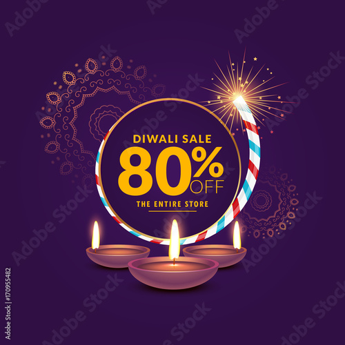 diwali festival sale template background with cracker and diya