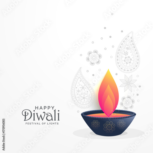 diwali festival greeting with diya and paisley decoration design