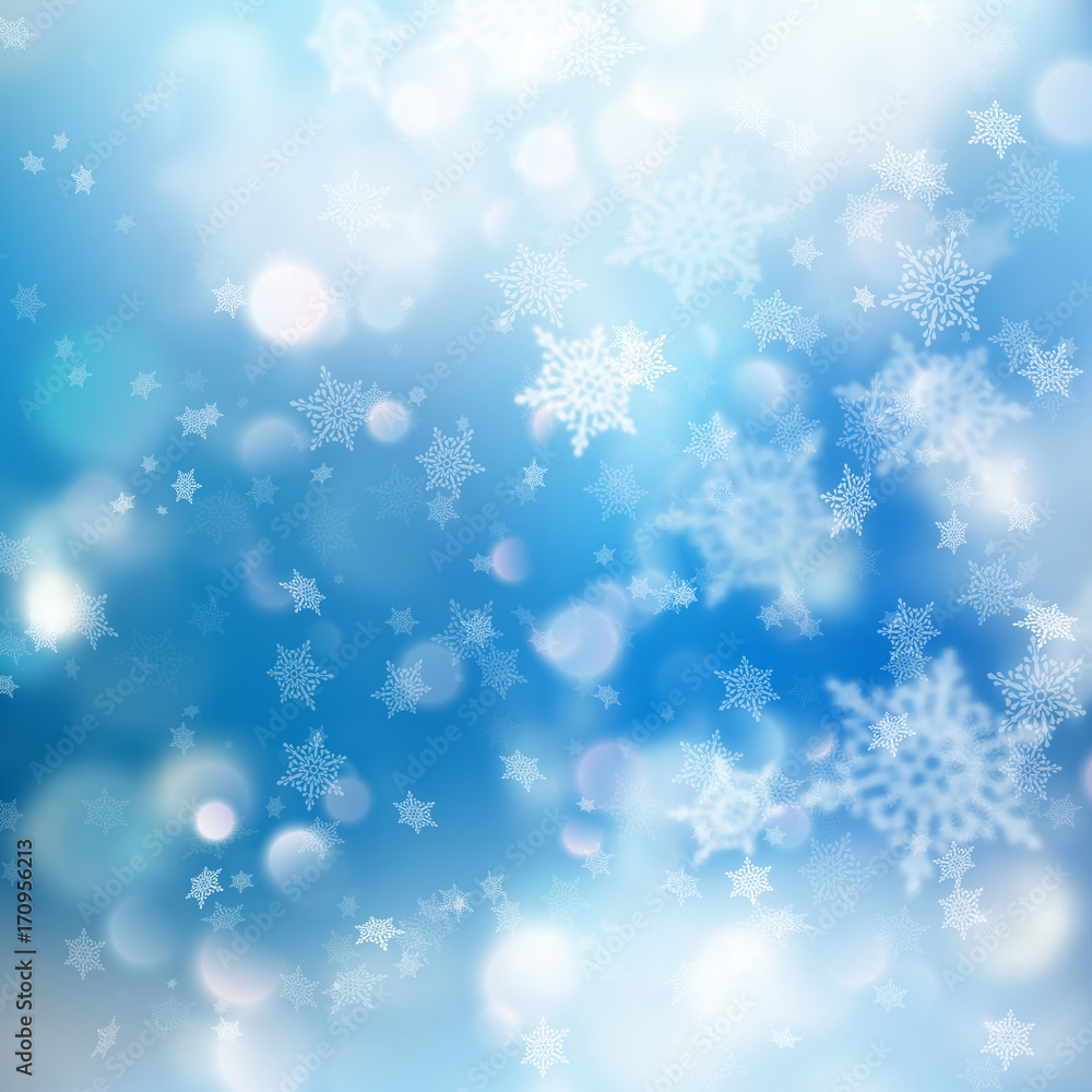 Winter Bokeh Background with Blurred Snowflakes. EPS 10 vector