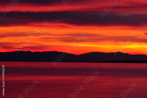 Dramatic red sky at sunset over the sea in Bocas Island  Panama