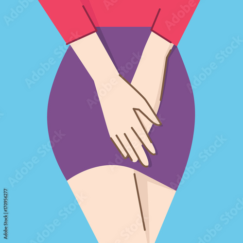 Holding hands on her crotch