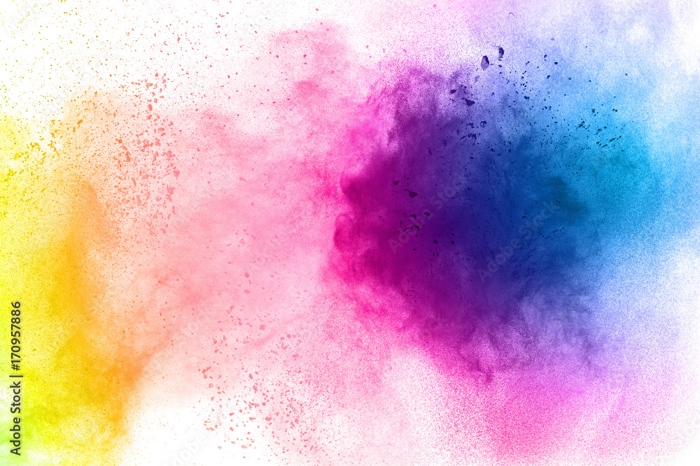 Obraz premium abstract color powder explosion on white background.abstract Freeze motion of color powder exploding.