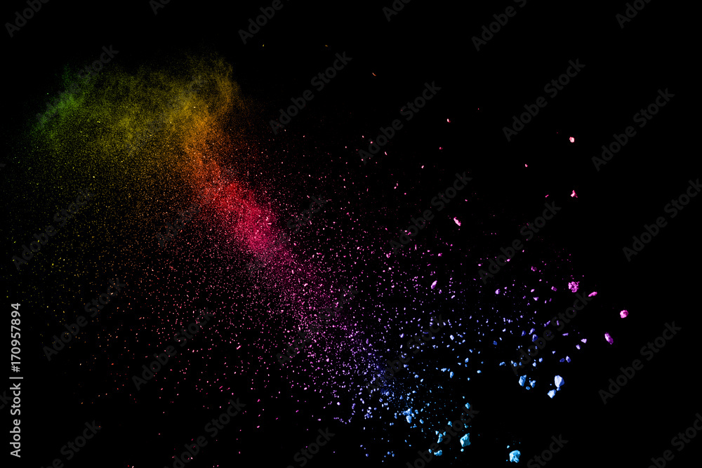 abstract color powder explosion on  black background.abstract  Freeze motion of color powder exploding.