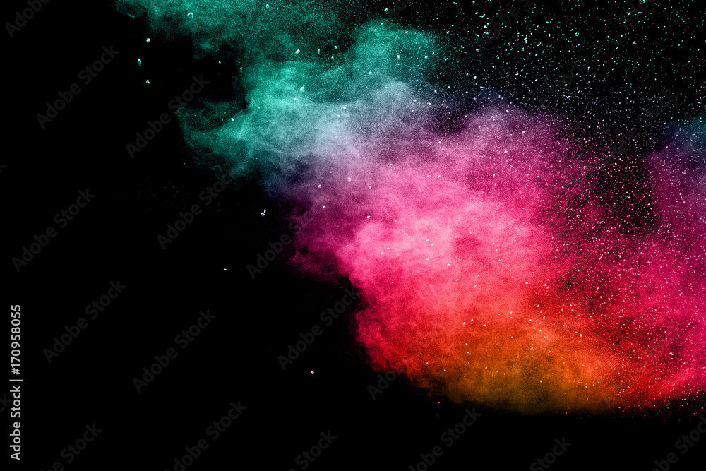 abstract color powder explosion on  black background.abstract  Freeze motion of color powder exploding.