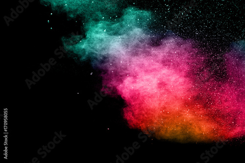 abstract color powder explosion on black background.abstract Freeze motion of color powder exploding.
