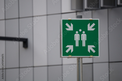 Sign indicating gathering spot in case of emergency