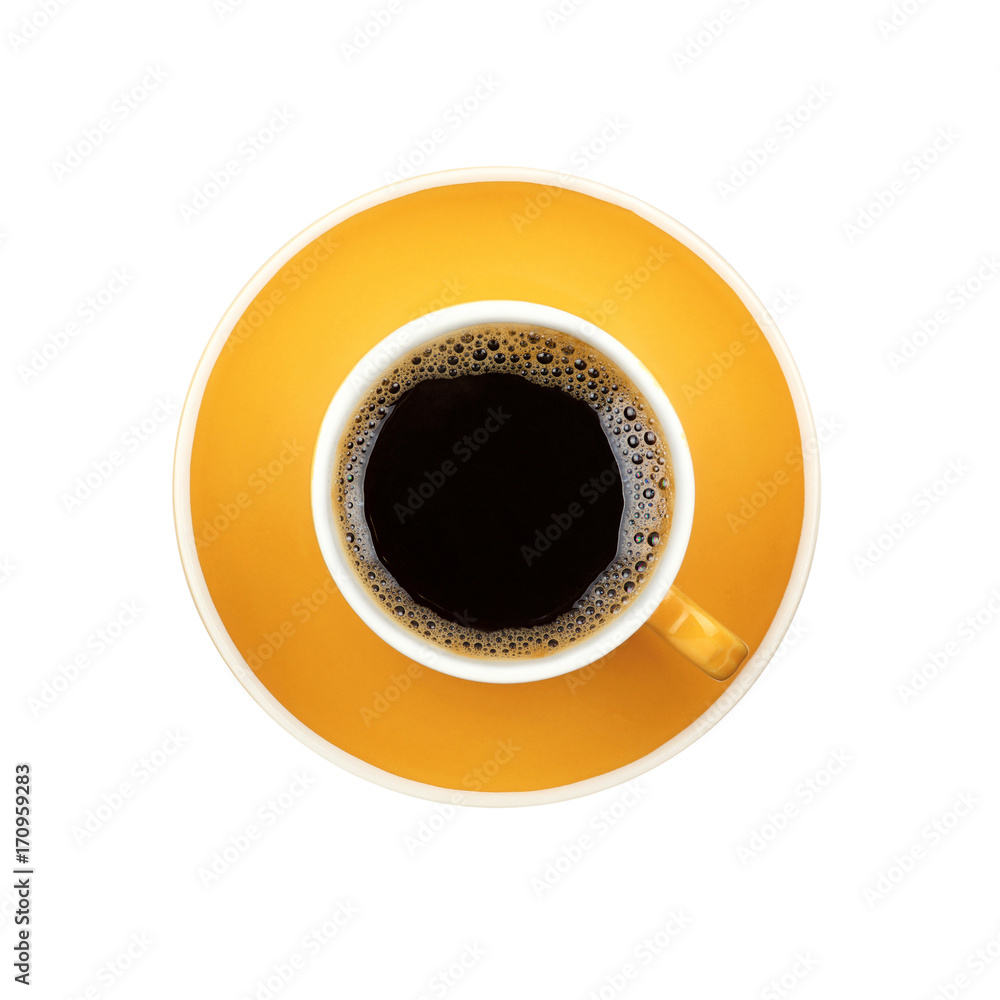 Americano yellow cup and saucer isolated on white