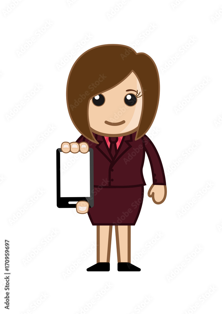 Cartoon Girl Showing Mobile