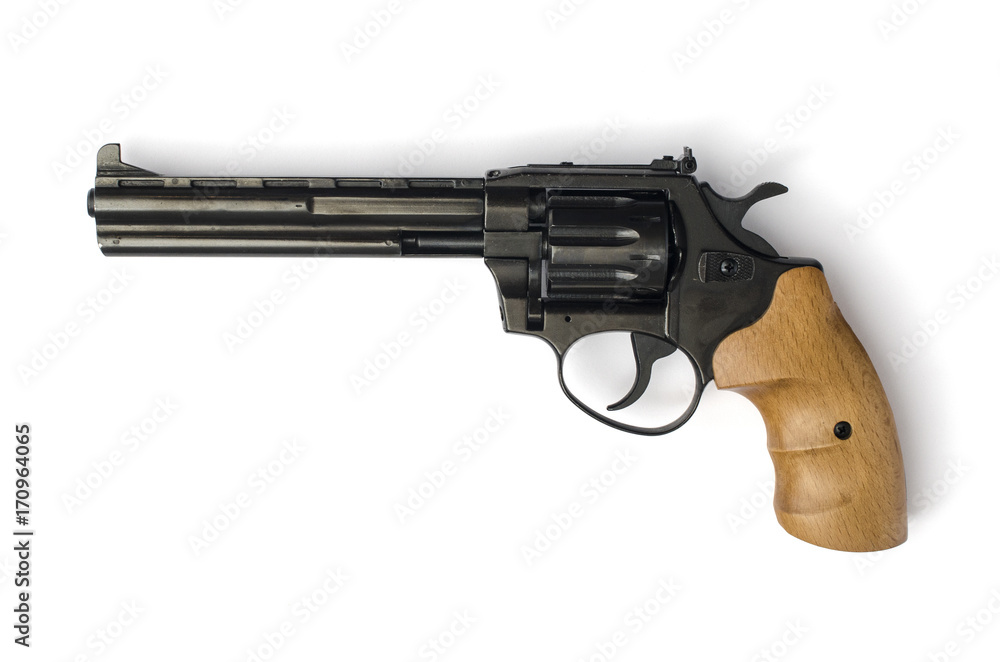 revolver with a wooden handle isolated on a white background revolver with a wooden handle isolated on a white background