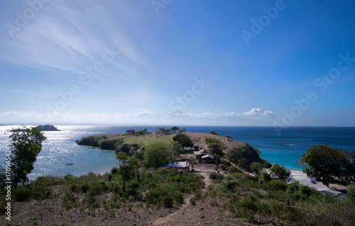 Beautiful landscape with volcanic mountains on the horizon  Lombok Island  Indonesia