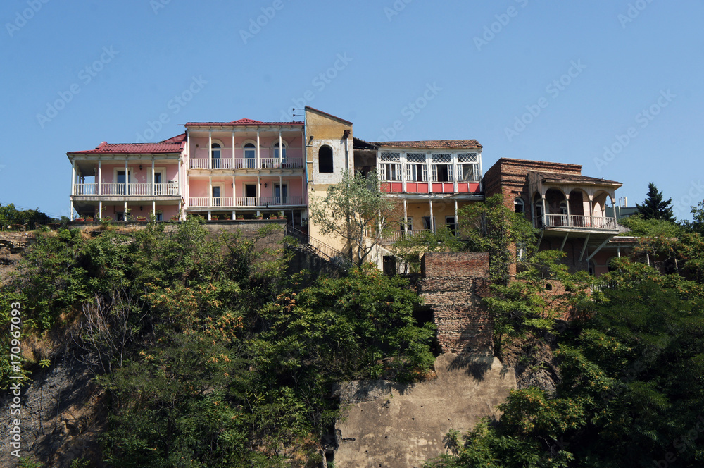 Buildings on the cliff in Tbilisi