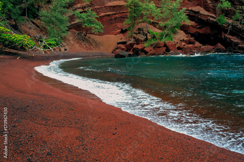 Hawaii Maui Hana Kaihalulu red sand beach