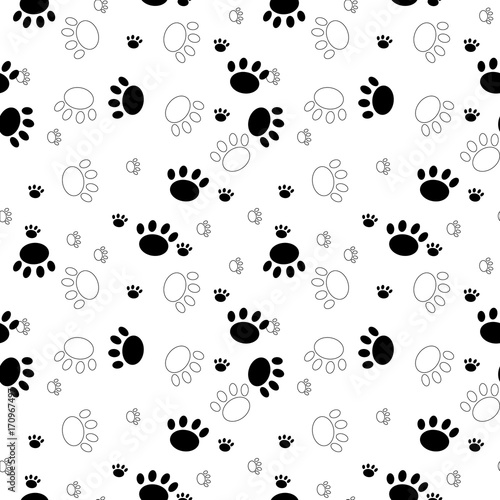 Vector seamless pattern with cat footprints. Can be used for wallpaper, web page background, surface textures.