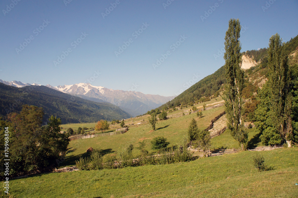 Naklejka premium Hills and mountains surrounding Mestia