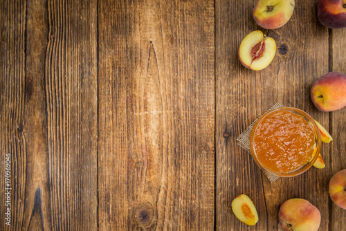 Fototapeta Naklejka Na Ścianę i Meble -  Portion of Peach Jam, selective focus