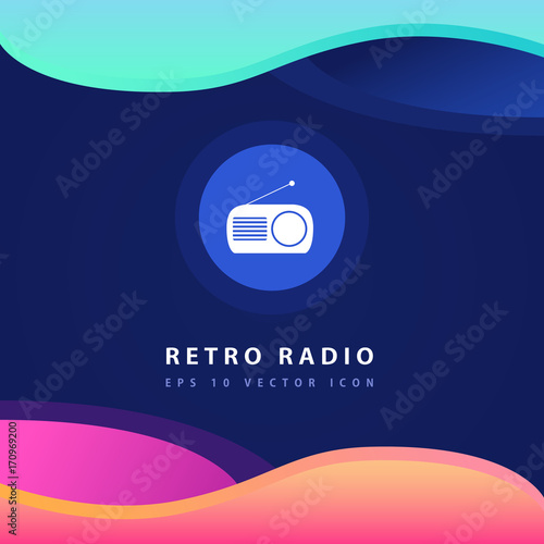 Retro radio icon design on modern flat backgro