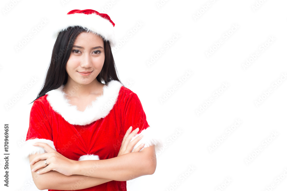 Beautiful Asian Woman with Happy Emotion, Isolated On White, Woman in Santa Claus Concept. Beautiful Asian Woman with Happy Emotion, Isolated On White, Woman in Santa Claus Concept.