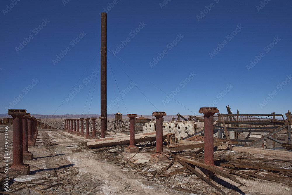 Derelict nitrate mining town of Chacabuco in the Atacama Desert of northern Chile