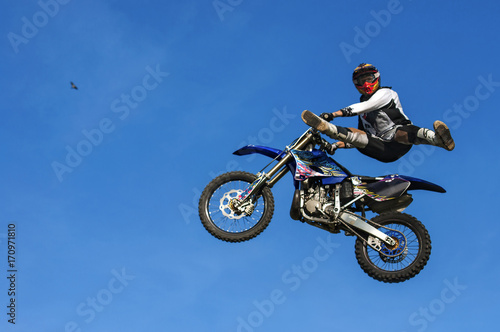 Motocross Jump on Blue Sky