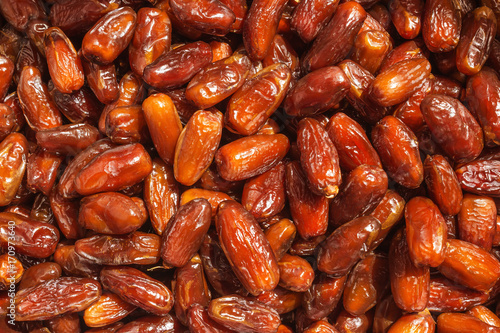 Dried dates in the box. Background.