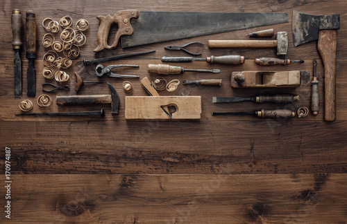 Collection of vintage woodworking tools photo