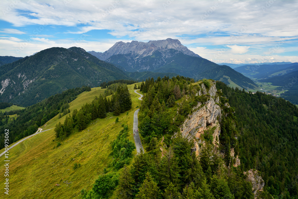 Obraz premium Buchensteinwand mountain seen from Jakobskreuz Cross in Sankt Ulrich am Pillersee, Austria