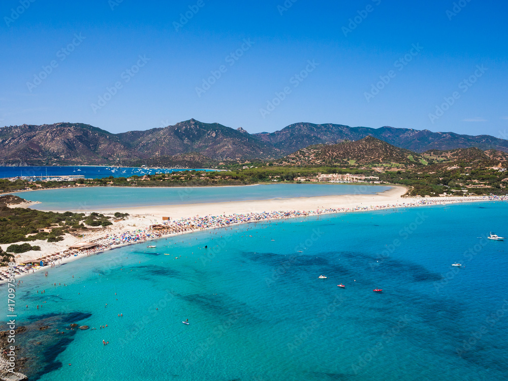 Transparent and turquoise sea in Porto Giunco, Sardinia, Italy