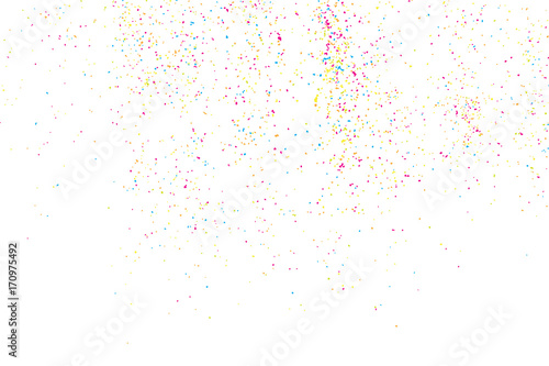 Colorful confetti isolated on white background. Abstract white background with many splattered paint. Ink drops. Vector.