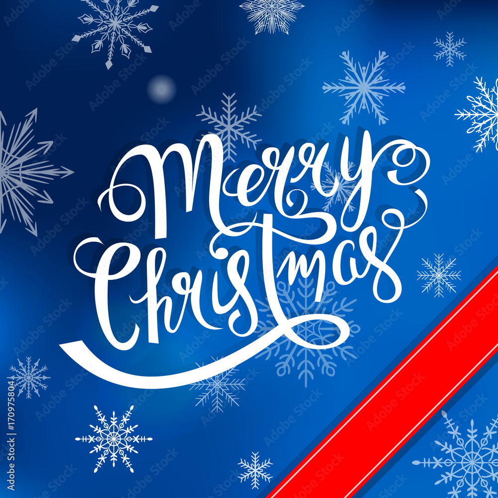Merry Christmas hand drawn lettering over winter background vector illustration. Merry Christmas hand drawn lettering over winter background vector illustration.
