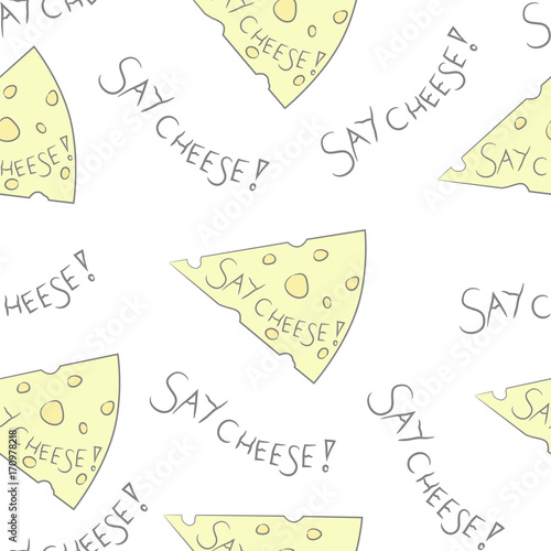 Pieces of cheese. Hand drawn seamless pattern vector