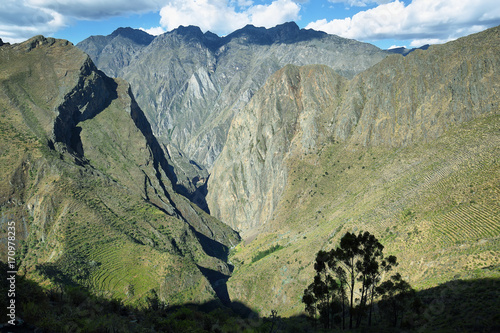 Carania pre-inca semicircular platforms and mountains photo