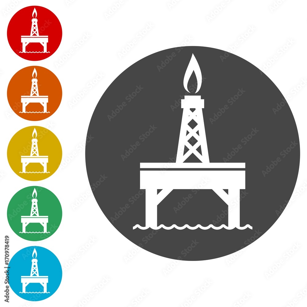 Oil pump icons set 