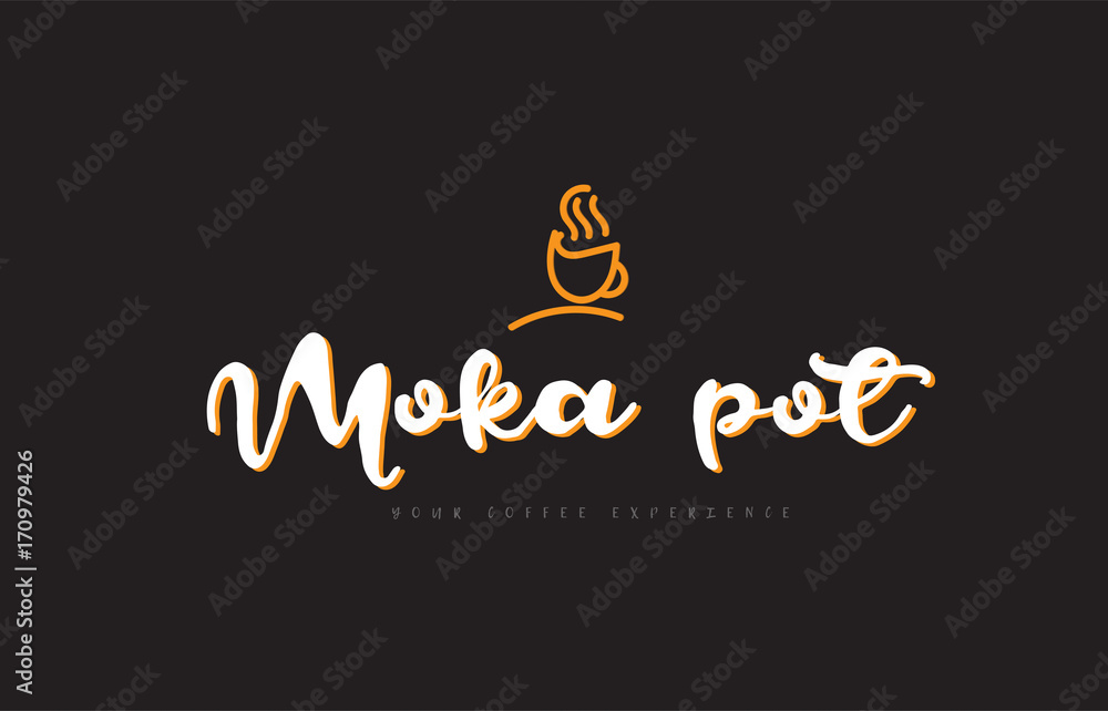 moka pot word text logo with coffee cup symbol idea typography