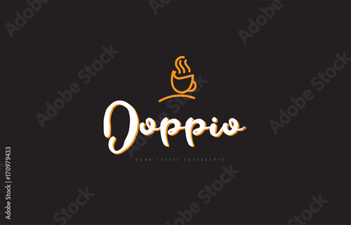 doppio word text logo with coffee cup symbol idea typography