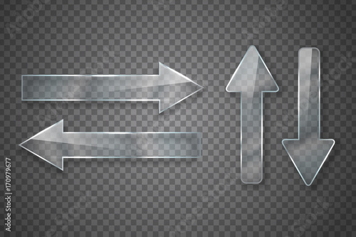 Vector set of realistic isolated glass arrows for decoration and covering on the transparent background.