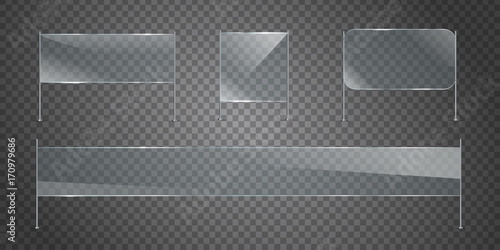 Vector set of isolated realistic glass billboard on the transparent background for decoration and covering.