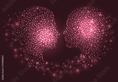 Abstract couple face silhouette with circles