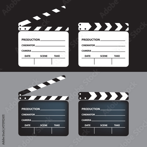 Set of movie clapperboard. Blank movie clapperboard. Vector Illustration