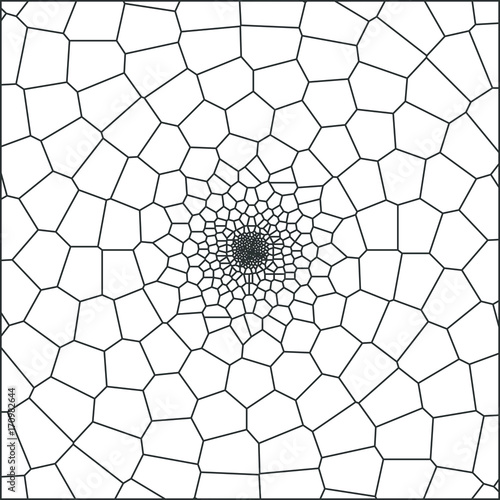 Vector Abstract Geometric Spiral Voronoi Background. Trendy Irregular Voronoi Lattice Polygonal Mosaic Template Pattern.  
