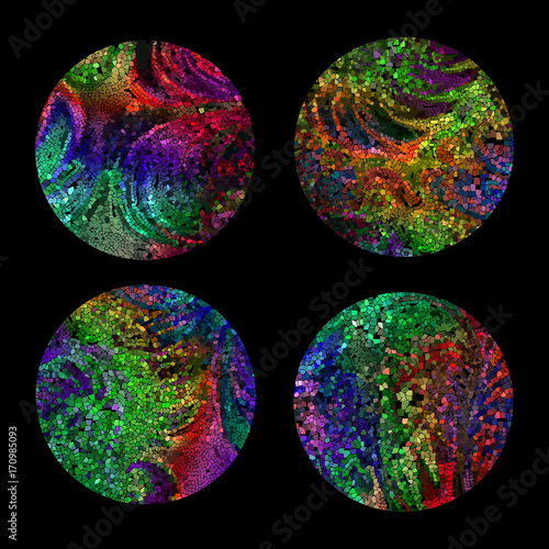 Vector  Iridescent Mosaic Smalt Majolica Round Elements 
